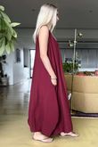Made in Italy Aster Pocketed Cocoon Dress Burgundy